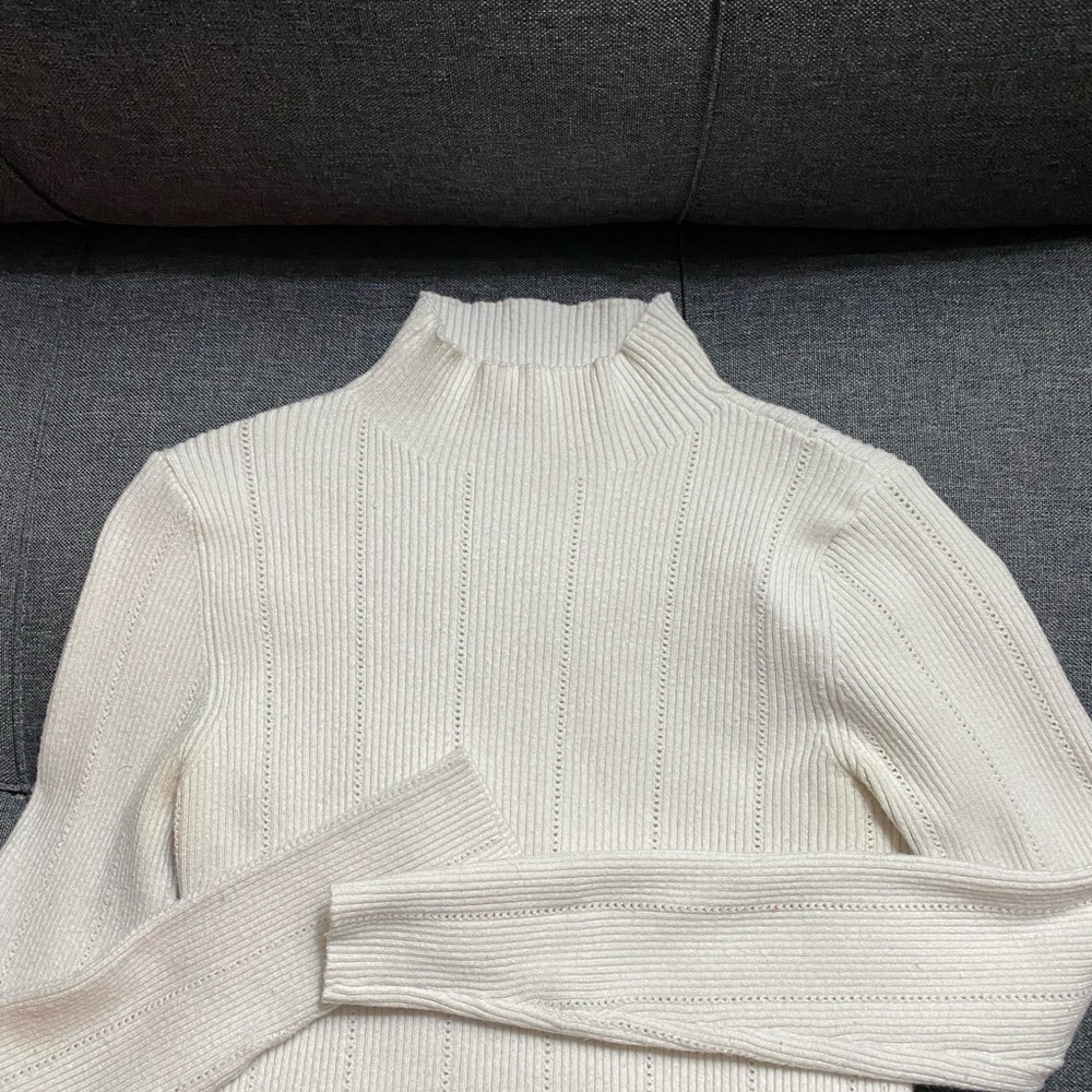 Cream Ribbed Knit Sweater - Picture 2 of 3